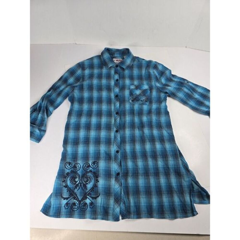Roper Women Large Western Embroidered Long Sleeve Rodeo Blue Cowgirl Core Shirt